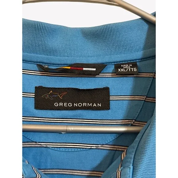 Greg Norman Polo Shirt Mens XXL Blue Pinstripe Shark Tag Golf Casual - Picture 4 of 8